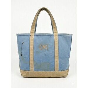 L.L. Bean Boat and Tote Canvas Bag Blue CMS Monogram Vintage Made in USA